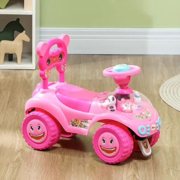 Foot to Floor Toddler Push Car w/ Horn, Light, Music, Anti-Over-Backwards Device and Underseat Storage, Pink - product image 10