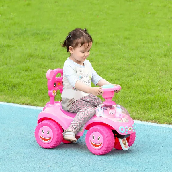 Foot to Floor Toddler Push Car w/ Horn, Light, Music, Anti-Over-Backwards Device and Underseat Storage, Pink - product image 2