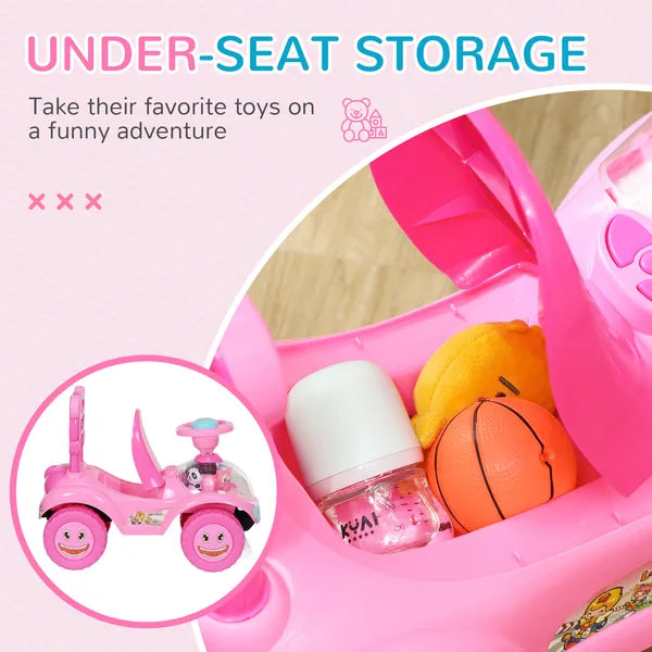 Foot to Floor Toddler Push Car w/ Horn, Light, Music, Anti-Over-Backwards Device and Underseat Storage, Pink - product image 6