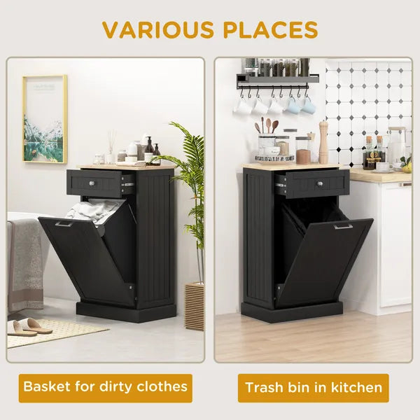 HOMCOM Free Standing Kitchen Trash Bin Cabinet, Black, Trash Can Holder with Drawer - product image 6