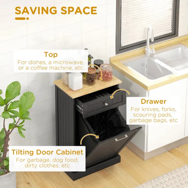 HOMCOM Free Standing Kitchen Trash Bin Cabinet, Black, Trash Can Holder with Drawer - product image 5