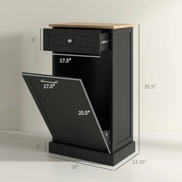 HOMCOM Free Standing Kitchen Trash Bin Cabinet, Black, Trash Can Holder with Drawer - product image 3