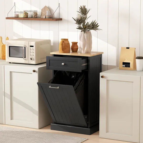 HOMCOM Free Standing Kitchen Trash Bin Cabinet, Black, Trash Can Holder with Drawer - product image 2