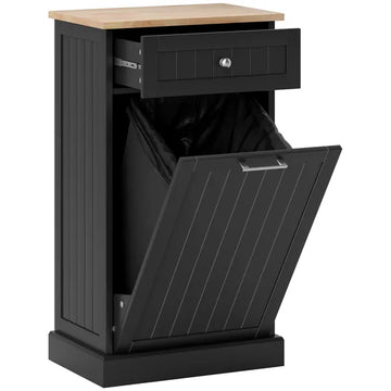 HOMCOM Free Standing Kitchen Trash Bin Cabinet, Black, Trash Can Holder with Drawer - product image 1