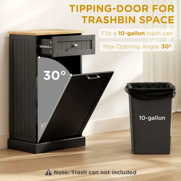 HOMCOM Free Standing Kitchen Trash Bin Cabinet, Black, Trash Can Holder with Drawer - product image 4