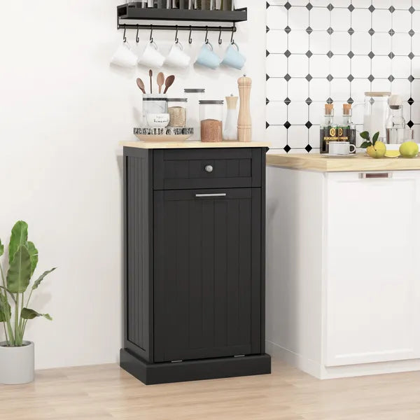 HOMCOM Free Standing Kitchen Trash Bin Cabinet, Black, Trash Can Holder with Drawer - product image 10