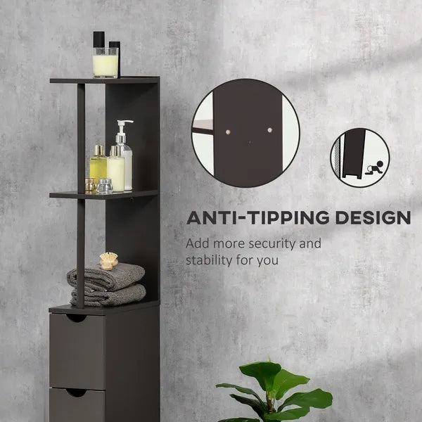 Freestanding 2-Tier Bathroom Cabinet, Compact Linen Solution with Shelves and Drawers, Brown - product image 6