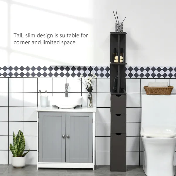Freestanding 2-Tier Bathroom Cabinet, Compact Linen Solution with Shelves and Drawers, Brown - product image 5