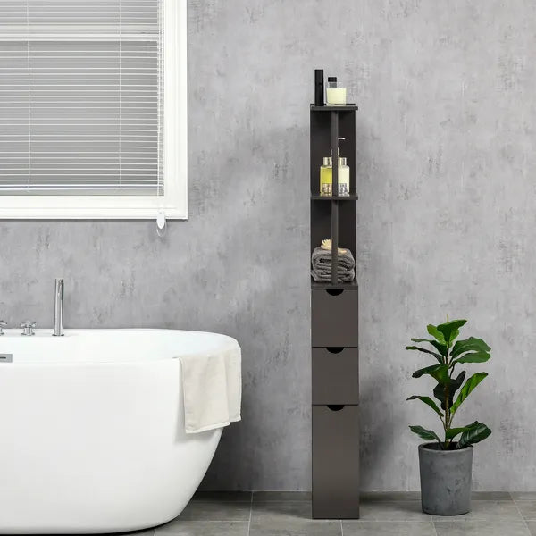 Freestanding 2-Tier Bathroom Cabinet, Compact Linen Solution with Shelves and Drawers, Brown - product image 10