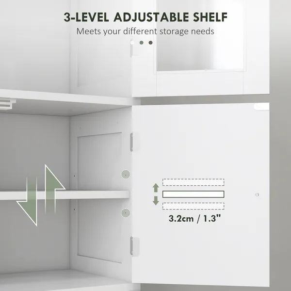 Freestanding Bathroom Cabinet with Glass/Louvred Doors, Tall Bathroom Storage Cabinet with Adjustable Shelf, White - product image 5