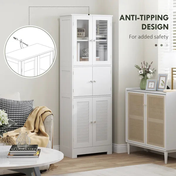 Freestanding Bathroom Cabinet with Glass/Louvred Doors, Tall Bathroom Storage Cabinet with Adjustable Shelf, White - product image 7