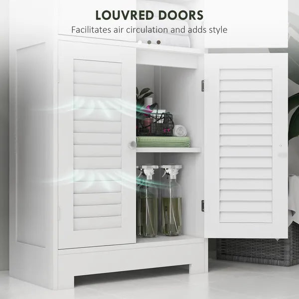 Freestanding Bathroom Cabinet with Glass/Louvred Doors, Tall Bathroom Storage Cabinet with Adjustable Shelf, White - product image 6