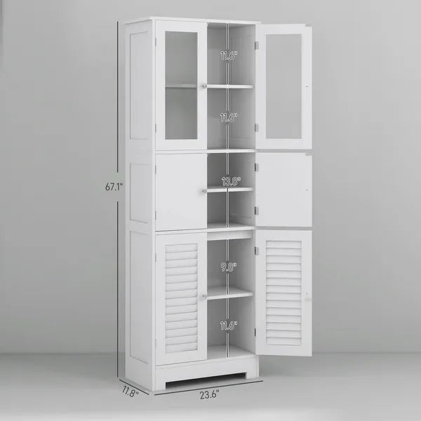 Freestanding Bathroom Cabinet with Glass/Louvred Doors, Tall Bathroom Storage Cabinet with Adjustable Shelf, White - product image 3