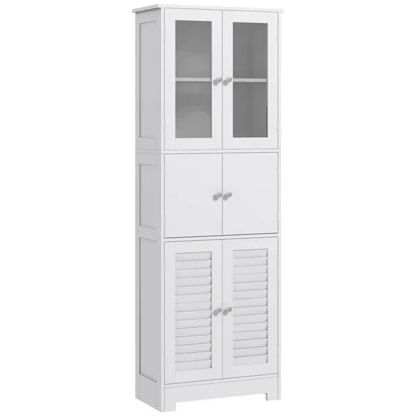 Freestanding Bathroom Cabinet with Glass/Louvred Doors, Tall Bathroom Storage Cabinet with Adjustable Shelf, White - product image 11