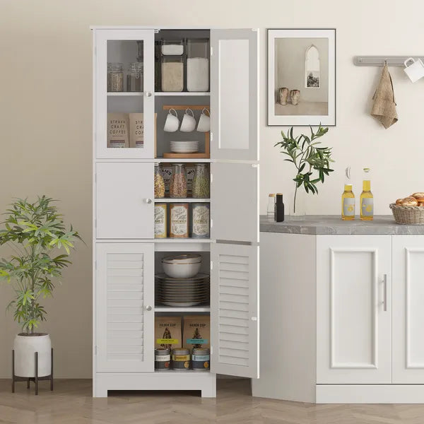 Freestanding Bathroom Cabinet with Glass/Louvred Doors, Tall Bathroom Storage Cabinet with Adjustable Shelf, White - product image 8
