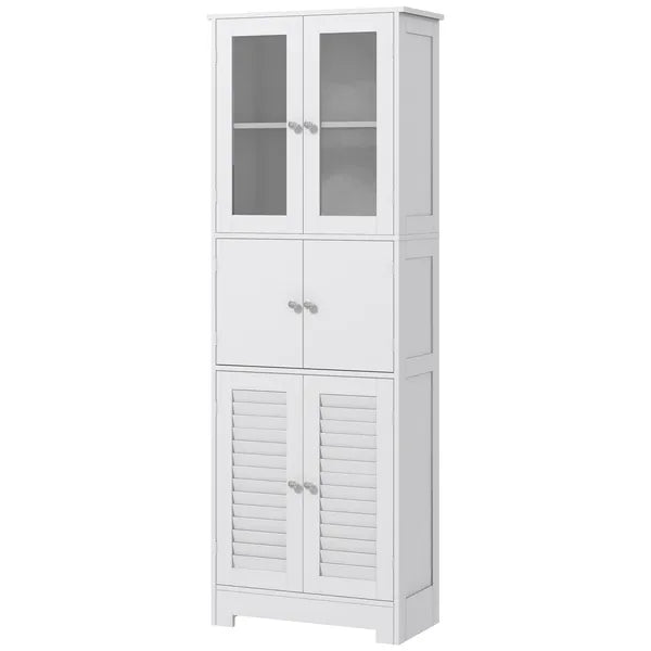 Freestanding Bathroom Cabinet with Glass/Louvred Doors, Tall Bathroom Storage Cabinet with Adjustable Shelf, White - product image 1