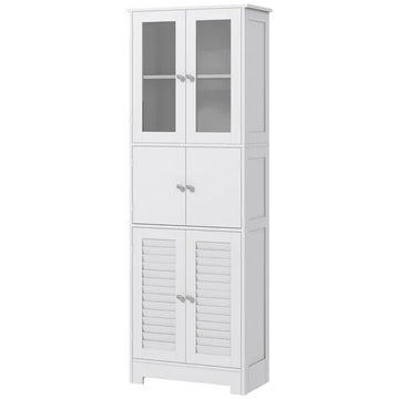 Freestanding Bathroom Cabinet with Glass/Louvred Doors, Tall Bathroom Storage Cabinet with Adjustable Shelf, White - product image 1