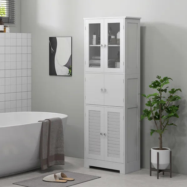 Freestanding Bathroom Cabinet with Glass/Louvred Doors, Tall Bathroom Storage Cabinet with Adjustable Shelf, White - product image 10