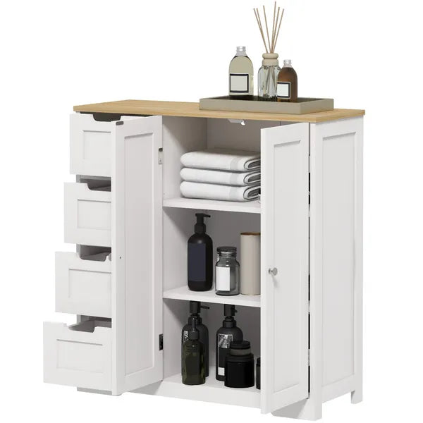 Freestanding Bathroom Floor Cabinet, Modern Bathroom Cabinet with Adjustable Shelf, 4 Drawers and 2 Doors, White - product image 1