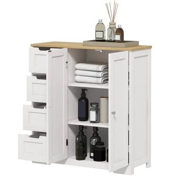 Freestanding Bathroom Floor Cabinet, Modern Bathroom Cabinet with Adjustable Shelf, 4 Drawers and 2 Doors, White - product image 1