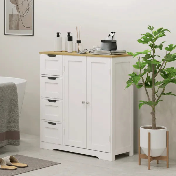 Freestanding Bathroom Floor Cabinet, Modern Bathroom Cabinet with Adjustable Shelf, 4 Drawers and 2 Doors, White - product image 10