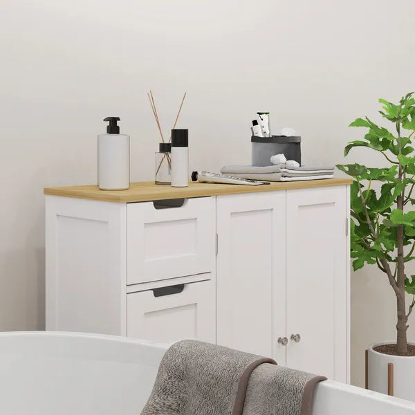 Freestanding Bathroom Floor Cabinet, Modern Bathroom Cabinet with Adjustable Shelf, 4 Drawers and 2 Doors, White - product image 8