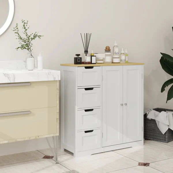 Freestanding Bathroom Floor Cabinet, Modern Bathroom Cabinet with Adjustable Shelf, 4 Drawers and 2 Doors, White - product image 2