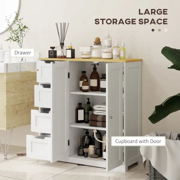 Freestanding Bathroom Floor Cabinet, Modern Bathroom Cabinet with Adjustable Shelf, 4 Drawers and 2 Doors, White - product image 4