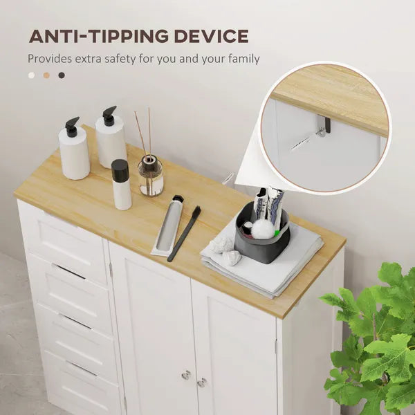 Freestanding Bathroom Floor Cabinet, Modern Bathroom Cabinet with Adjustable Shelf, 4 Drawers and 2 Doors, White - product image 7