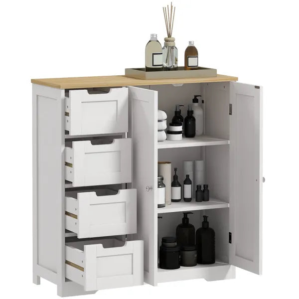 Freestanding Bathroom Floor Cabinet, Modern Bathroom Cabinet with Adjustable Shelf, 4 Drawers and 2 Doors, White - product image 11