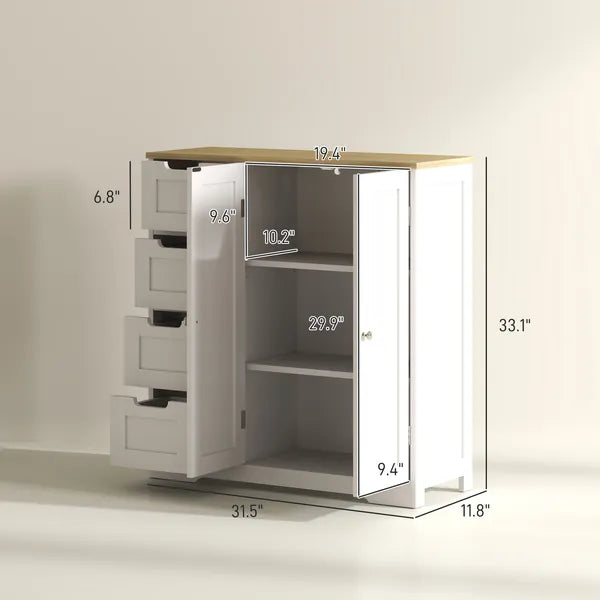 Freestanding Bathroom Floor Cabinet, Modern Bathroom Cabinet with Adjustable Shelf, 4 Drawers and 2 Doors, White - product image 3