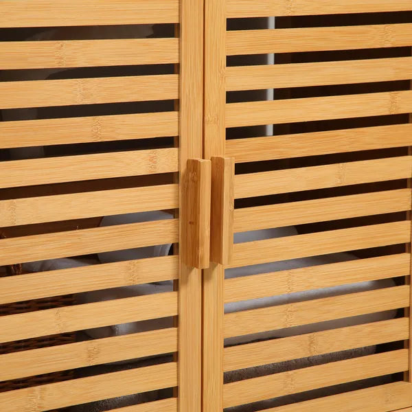 Freestanding Bathroom Sink Cabinet, Bamboo Under Sink Cabinet Cupboard Organizer with 2 Slatted Doors, Natural - product image 8