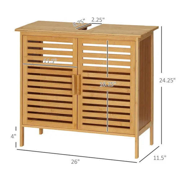 Freestanding Bathroom Sink Cabinet, Bamboo Under Sink Cabinet Cupboard Organizer with 2 Slatted Doors, Natural - product image 3