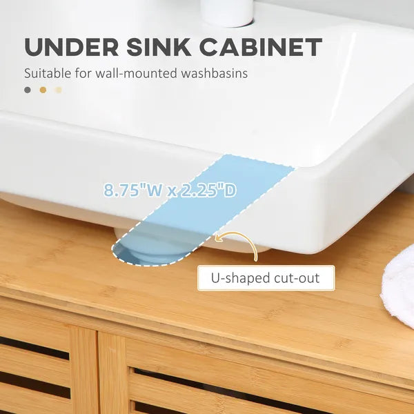 Freestanding Bathroom Sink Cabinet, Bamboo Under Sink Cabinet Cupboard Organizer with 2 Slatted Doors, Natural - product image 4