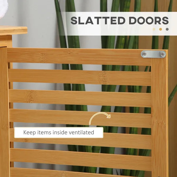 Freestanding Bathroom Sink Cabinet, Bamboo Under Sink Cabinet Cupboard Organizer with 2 Slatted Doors, Natural - product image 5