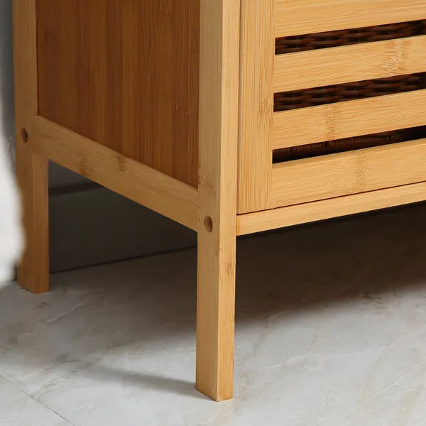 Freestanding Bathroom Sink Cabinet, Bamboo Under Sink Cabinet Cupboard Organizer with 2 Slatted Doors, Natural - product image 9