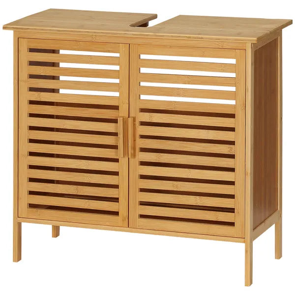 Freestanding Bathroom Sink Cabinet, Bamboo Under Sink Cabinet Cupboard Organizer with 2 Slatted Doors, Natural - product image 12