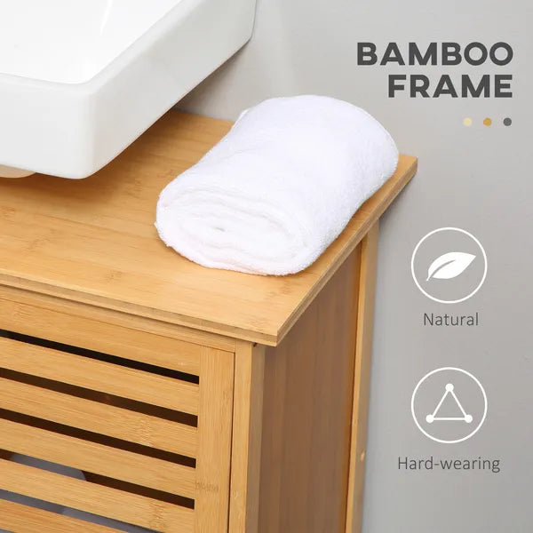 Freestanding Bathroom Sink Cabinet, Bamboo Under Sink Cabinet Cupboard Organizer with 2 Slatted Doors, Natural - product image 6