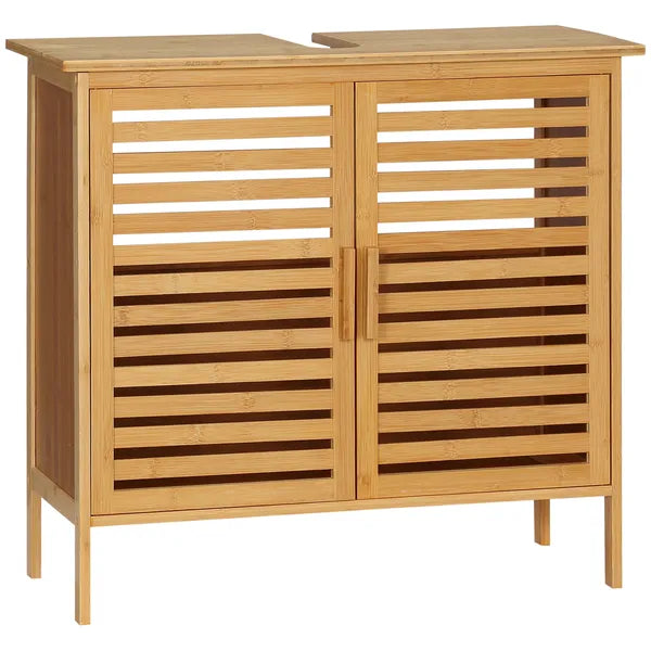 Freestanding Bathroom Sink Cabinet, Bamboo Under Sink Cabinet Cupboard Organizer with 2 Slatted Doors, Natural - product image 1