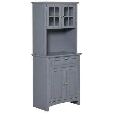 HOMCOM Freestanding Kitchen Buffet with Hutch, Cupboard with Doors, Shelves, Drawer, Microwave Space, Gray - product image 1