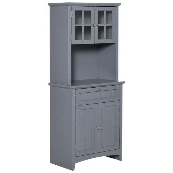 HOMCOM Freestanding Kitchen Buffet with Hutch, Cupboard with Doors, Shelves, Drawer, Microwave Space, Gray - product image 1