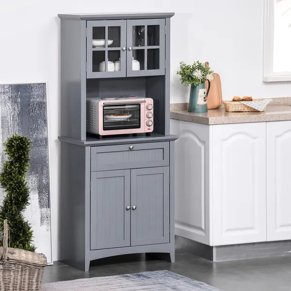 HOMCOM Freestanding Kitchen Buffet with Hutch, Cupboard with Doors, Shelves, Drawer, Microwave Space, Gray - product image 12
