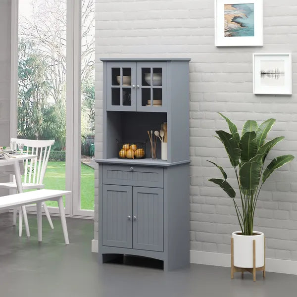 HOMCOM Freestanding Kitchen Buffet with Hutch, Cupboard with Doors, Shelves, Drawer, Microwave Space, Gray - product image 2