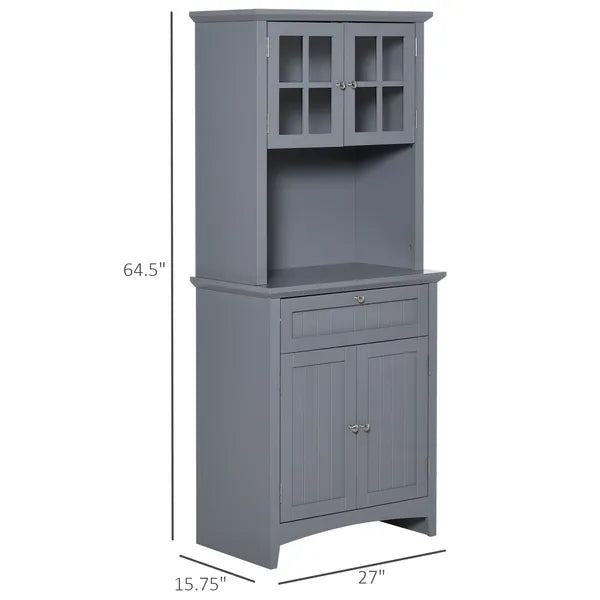 HOMCOM Freestanding Kitchen Buffet with Hutch, Cupboard with Doors, Shelves, Drawer, Microwave Space, Gray - product image 3
