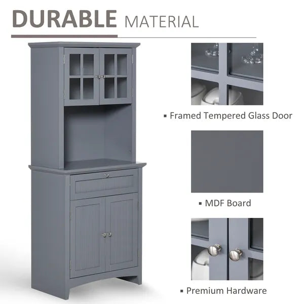 HOMCOM Freestanding Kitchen Buffet with Hutch, Cupboard with Doors, Shelves, Drawer, Microwave Space, Gray - product image 6