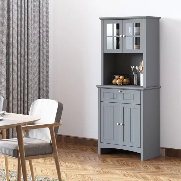 HOMCOM Freestanding Kitchen Buffet with Hutch, Cupboard with Doors, Shelves, Drawer, Microwave Space, Gray - product image 13