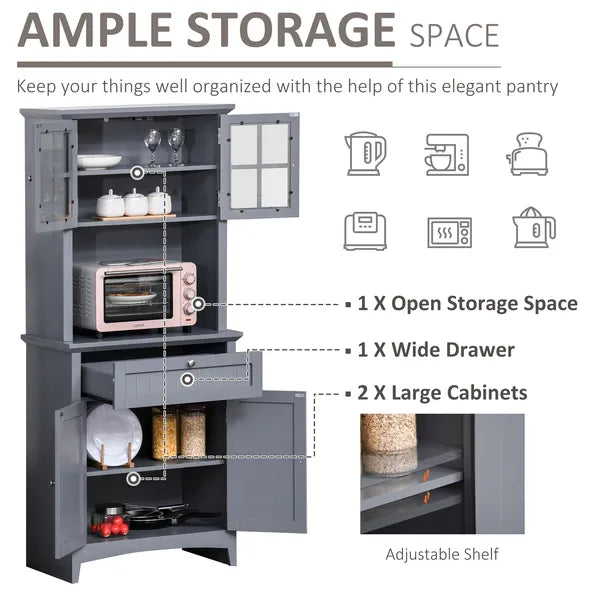 HOMCOM Freestanding Kitchen Buffet with Hutch, Cupboard with Doors, Shelves, Drawer, Microwave Space, Gray - product image 5