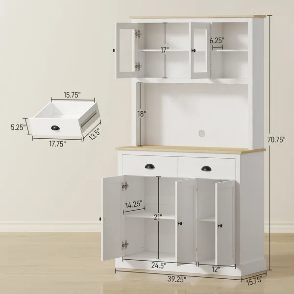 Freestanding Kitchen Cabinet, 71" Tall Pantry Cabinet, Modern Hutch with Wide Countertop, Adjustable Shelves, White - product image 3