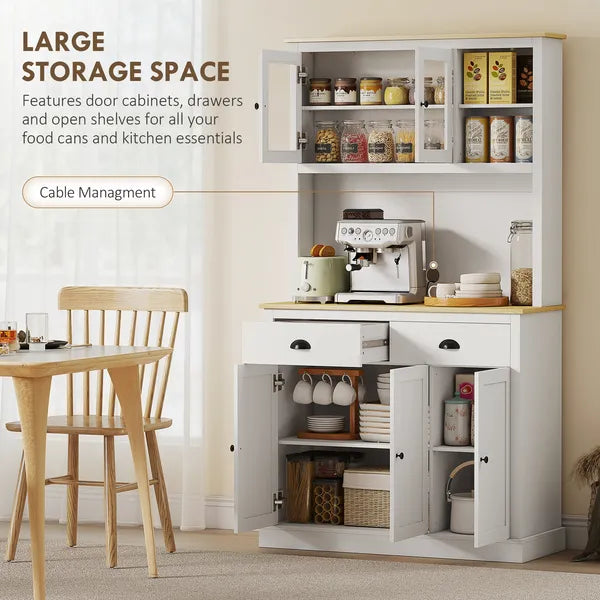 Freestanding Kitchen Cabinet, 71" Tall Pantry Cabinet, Modern Hutch with Wide Countertop, Adjustable Shelves, White - product image 4