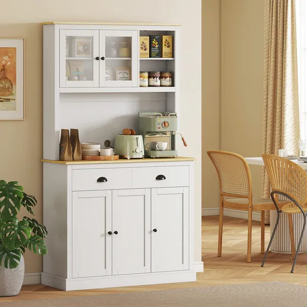 Freestanding Kitchen Cabinet, 71" Tall Pantry Cabinet, Modern Hutch with Wide Countertop, Adjustable Shelves, White - product image 2